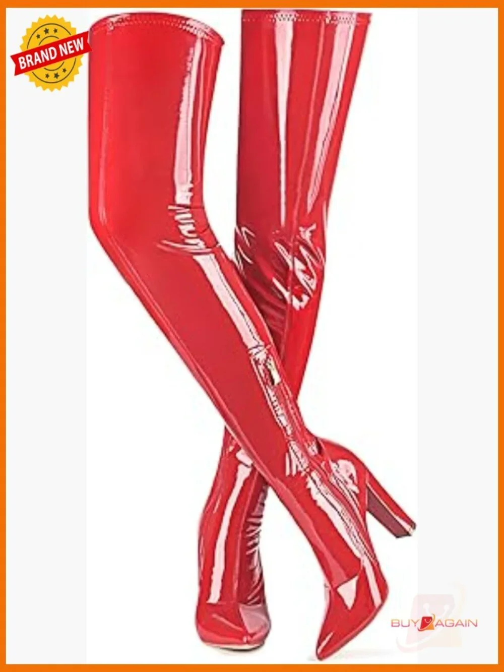 Over the Knee Boots Chunky Heel Patent Leather Pointed Toe Stretchy Tall Boots